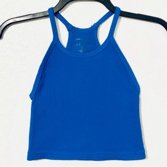 NWOT Free People Happiness Runs Long Crop Top Blue  Size Medium Large $40 - Picture 5 of 9